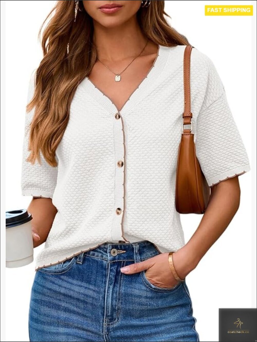 Textured Knit Cardigan V Neck Button Down Short Sleeve Casual Summer Top
